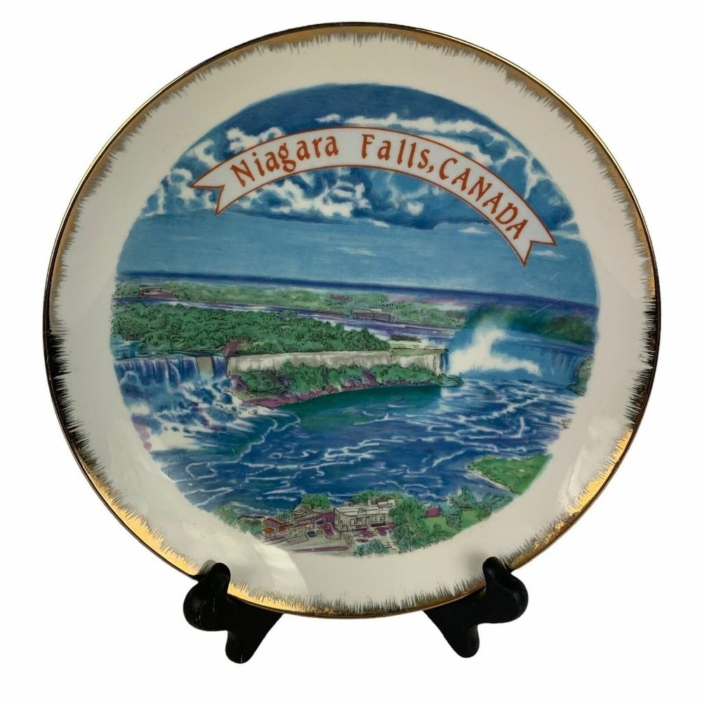 Vintage Niagara Falls Canada Souvenir Plate Giftcraft Toronto Gilded Rim Travel